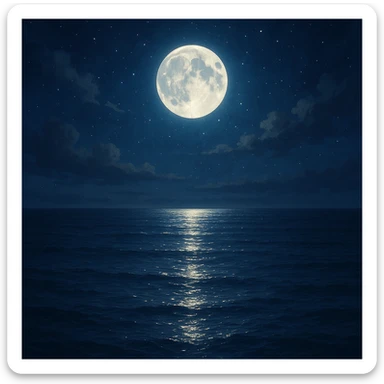 moon reflecting on the sea, style 1, beautiful night scene with moonlight shimmering on calm sea water sticker
