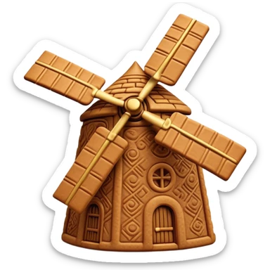 Speculaas Cinematic Realistic Speculaas Biscuit Emoji, depicted as a spiced speculaas cookie crafted in a charming windmill shape, rendered with intricate textures and warm, inviting lighting. sticker