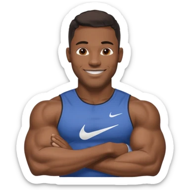 Jock black man smiling very huge big biceps wearing “Nike” t shirt, handsome face sticker