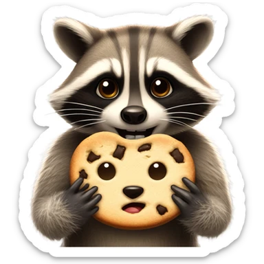 A raccoon keeping a cookie away from another raccoon  sticker
