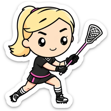 Women lacrosse player with a pink stick and all black uniform and blonde hair cool and athletic number 15 sticker