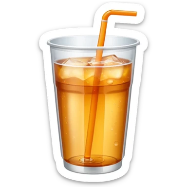 Soft drink in plastic cup (like Starbucks Cup), no logo, half circle shape closed top. sticker