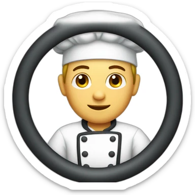 Chef with a steering wheel in front sticker