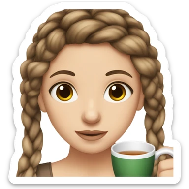white Girl with brown eyes and brunette hair sipping tea Her hair is braided sticker