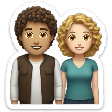 Couple, white man with dark brown curly hair and chubby white woman with light brown curly hair sticker