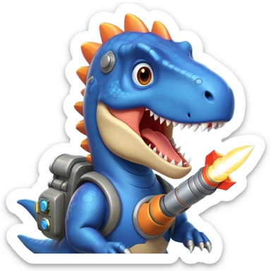 rocket-propelled dinosaur portrait, head and shoulders only, cute T-rex face, rocket pack visible behind shoulders, glowing thrusters, 3D cartoon, mobile game icon style, clean background, no text, no watermark sticker