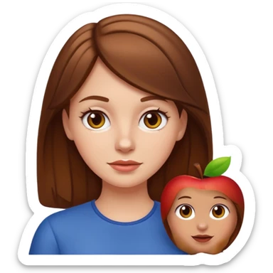 white girl with brown hair, apple emoji style sticker