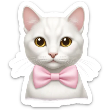 Pretty white cat with baby pink bow sticker