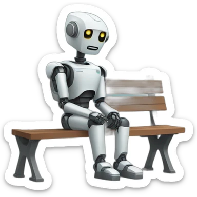 a robot sitting on a bench waiting sticker