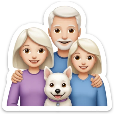 parents, daughter and a white dog sticker