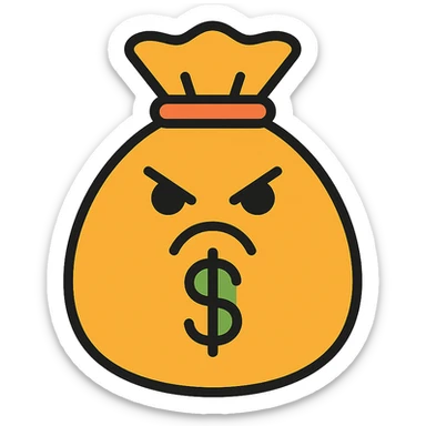 angry bag of money icon with color and black outlines sticker