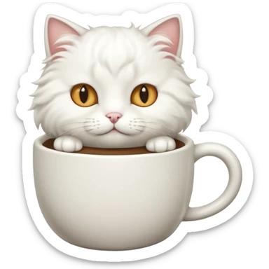 cute white cat relaxing in a coffe mug sticker