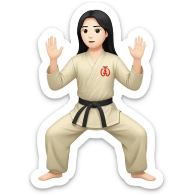 pratiquant de qi gong aux cheveux longs, en position basse sticker