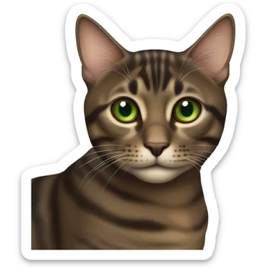 Dark brown tabby cat with brown-green eyes  sticker