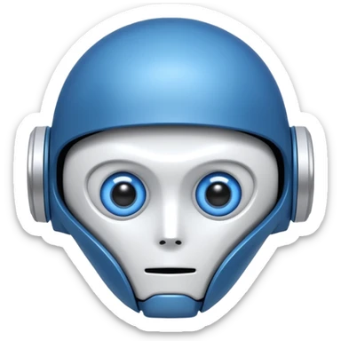 tête de robot cosmonaute bleu et blanc avec des yeux plissé bleu bleu style cartoon sticker