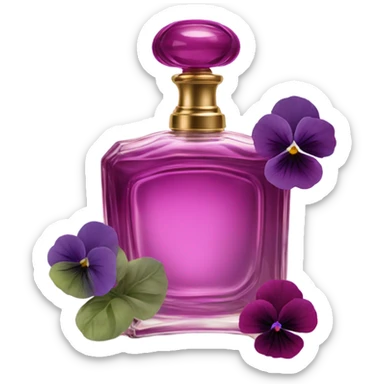 Dark pink vintage French style perfume bottle with violet pansies  sticker