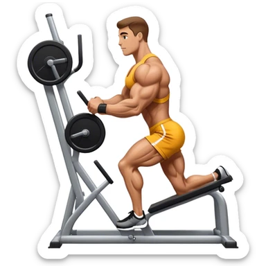 side-view bodybuilder using gym calf-raise machine sticker