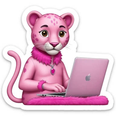 pink panther with a laptop sticker
