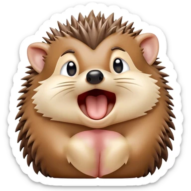 Cinematic Cute Yawning Hedgehog Portrait Emoji, Head tilted slightly with a dramatic, wide-open yawn, showcasing a soft, downy brown Fur with tiny, droopy ears and eyes barely open in drowsy contentment, Simplified yet irresistibly adorable features, highly detailed, glowing with a soft, cozy glow, high shine, relaxed yet expressive, stylized with a touch of natural whimsy, bright and endearing, soft glowing outline, capturing the essence of a sleepy yet affectionate hedgehog, so drowsy it feels like it could curl up out of the screen for a nap! sticker