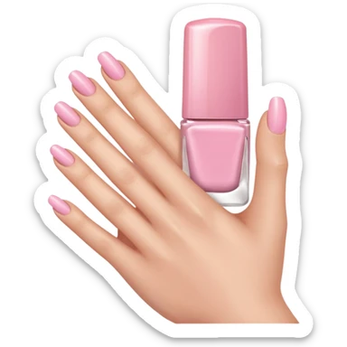 a light skinned hand with soft pink nails holding a soft pink nail polish sticker