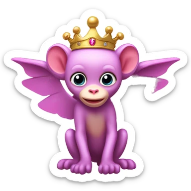 Pink Flying monkey with princess crown sticker