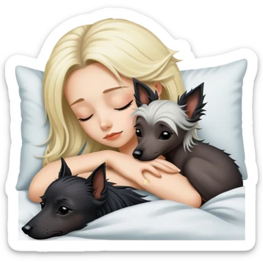 blonde girl sleeping with black chinese crested dog sticker
