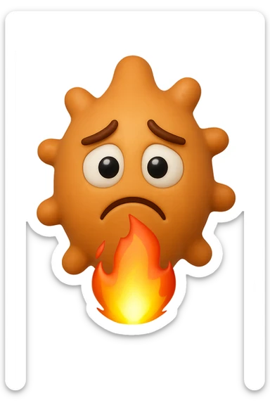 EMOJI STILE IPHONE 3D DI BATTERI INTESTINALI 3D CON ESPRESSIONE TRISTE  IN VOLTO MENTRE SOTTO DI LORO BRUCIA UNA FIAMMA, FAGLI ANCHE LA PARTE BIANCA DEGLI OCCHI, NON SOLO LA PUPILLA sticker