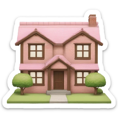 Front facing family house made from bricks and wood, give it a pretty, and cute pastel japan theme sticker