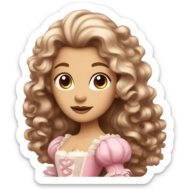 Rococo pink princess with brown wavy long hair sticker