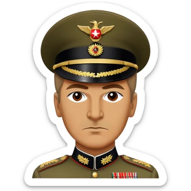 Cinematic Realistic Mustafa Kemal Atatürk Portrait Emoji, depicted as a visionary statesman with a determined gaze and period military attire, rendered with rich textures and dynamic historical lighting that captures his transformative leadership. sticker
