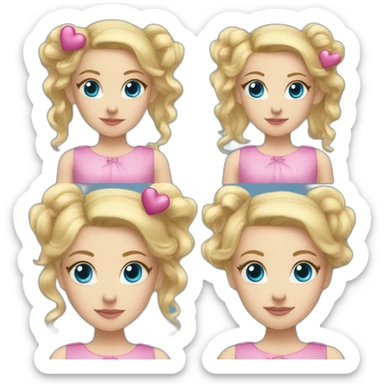 Girl in pink dress with blue eyes, blonde hair with hairpin, Hearts Instead of Eyes sticker