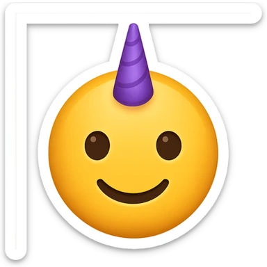 yellow face with purple unicorn horn, digital illustration emoji sticker