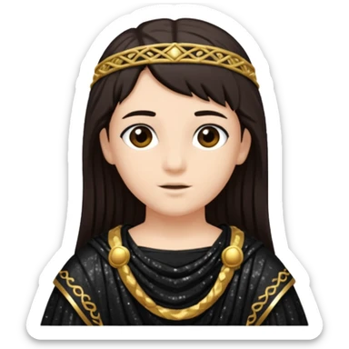 Libera from Roman Deities with long dark brown hair, black sequin toga sticker