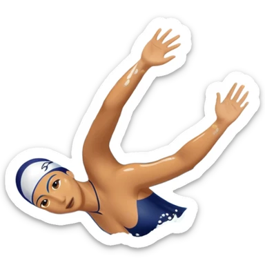 An icon featuring a swimmer in mid-stroke, cutting through the water with a strong, fluid motion. The design includes ripples around the swimmer’s body and a pool lane line in the background, symbolizing speed and technique in swimming. Transparent background highlights the grace sticker