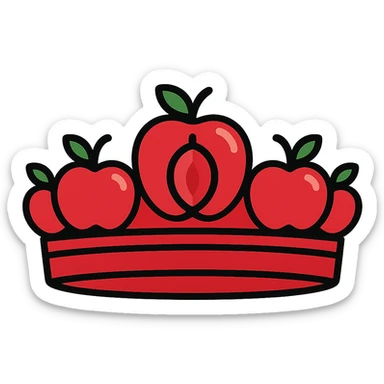 Make the stylized crown's apples and centerpiece a vibrant red, with the main band also featuring more red, keeping the jewel-like look, no background. sticker
