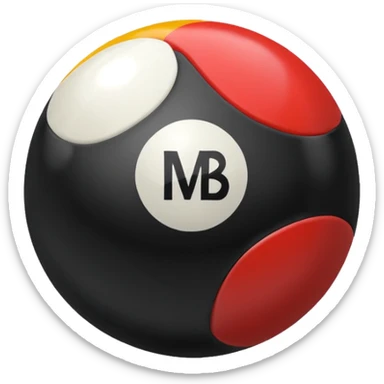 Pool ball back ball with the “MB” written on it. sticker