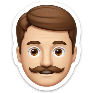 white man with parted brown hair and a thick mustache in the stock ios emoji style. he is smiling and his hair is a bit unkempt sticker