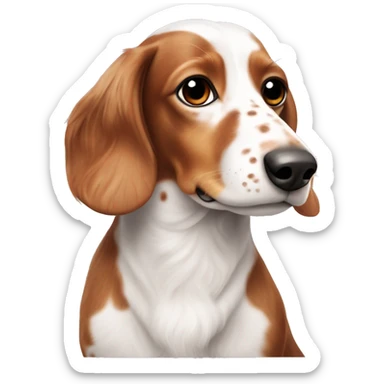 Long haired white and red piebald dachshund with freckles side eye whole body sticker