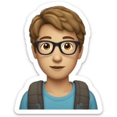 Teenager with brown short hair , transparent glasses, blue eyes sticker