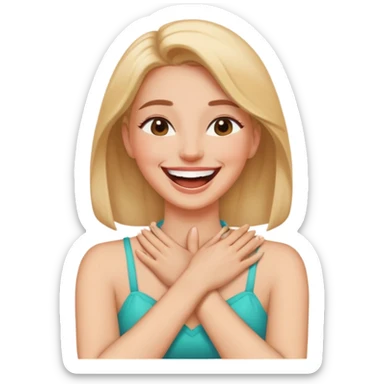A woman hands crossed on their neck laughing sticker