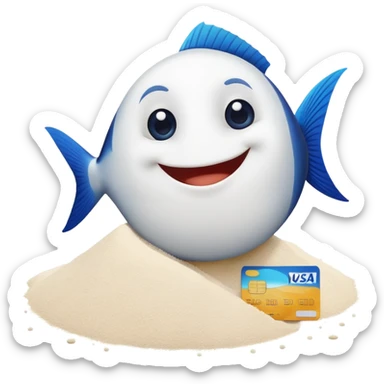 smiling fish, credit card in hand, flour pile in Front  sticker