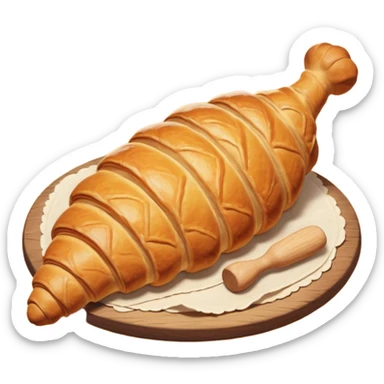 Baking humanless avatar in clean vibrant style illustration. Fresh croissant and rolling pin, warm golden tones, simple shapes, flat design, high contrast, cozy and friendly. sticker