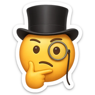 yellow face with monocle and top hat emoji, digital illustration sticker