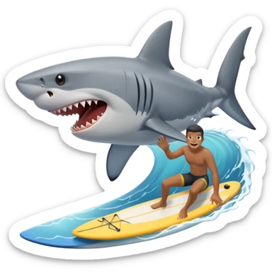 the shark next to people surfing sticker