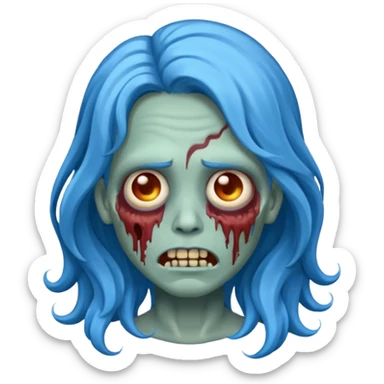 Make a zombie emoji with wavy hair blue,long hair sticker