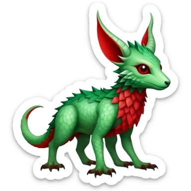 Cool Edgy Green Red ethereal Fionbri-Vernid-Trico-animal-creature full body sticker