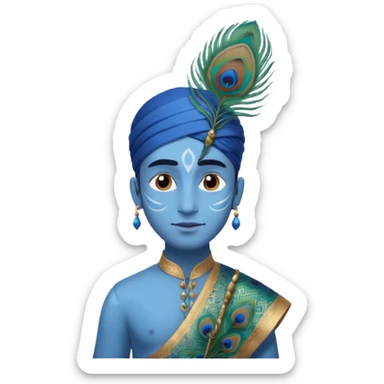 A man with blue skin peacock feather in head wearing dhoti kurta  sticker