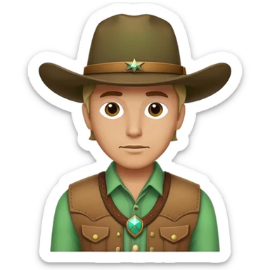 Cowboy wearing a green hat without any star on the hat, western style outfit sticker