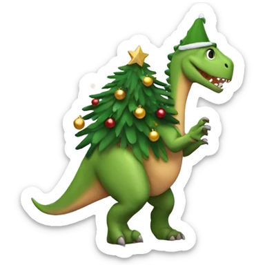 Dinosaur carrying a Christmas tree ￼ sticker