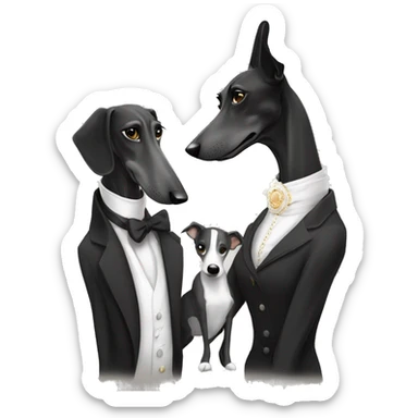 A family Two aristocrat dog black and white galgo kiss with women  sticker
